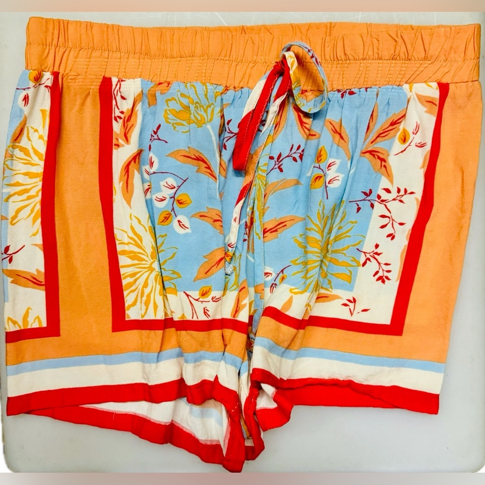 Gypsies and Moondust Orange and Blue Floral Drawstring Shorts